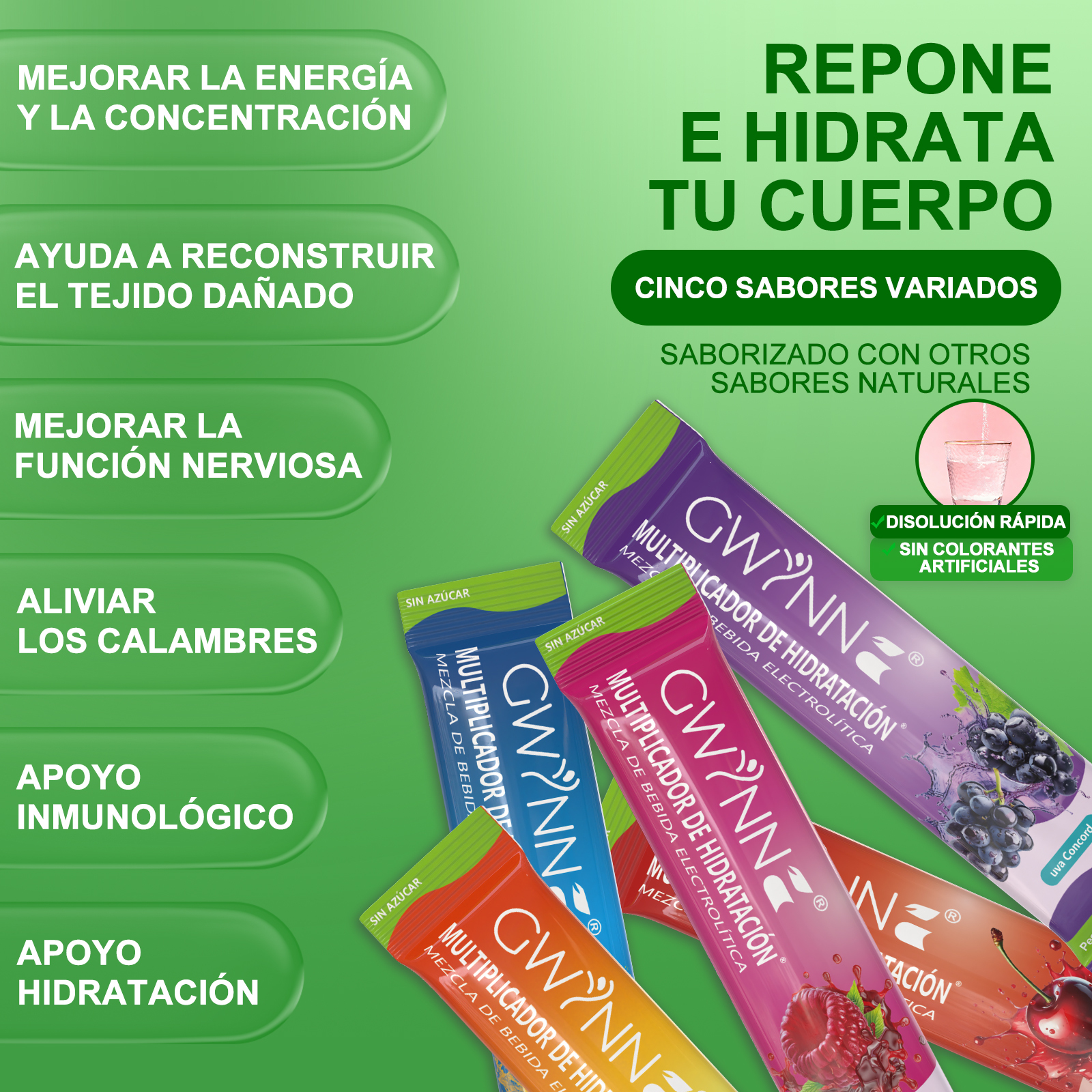 Gwynne Multiplicador De Hidratacion Mezcla De Bebida Electrolitica,supercalm Nutricional Bebidas Mixtas En Polvo Con Sodio ,vitamina C Y B12,sabores Mixtos 20 Unidade