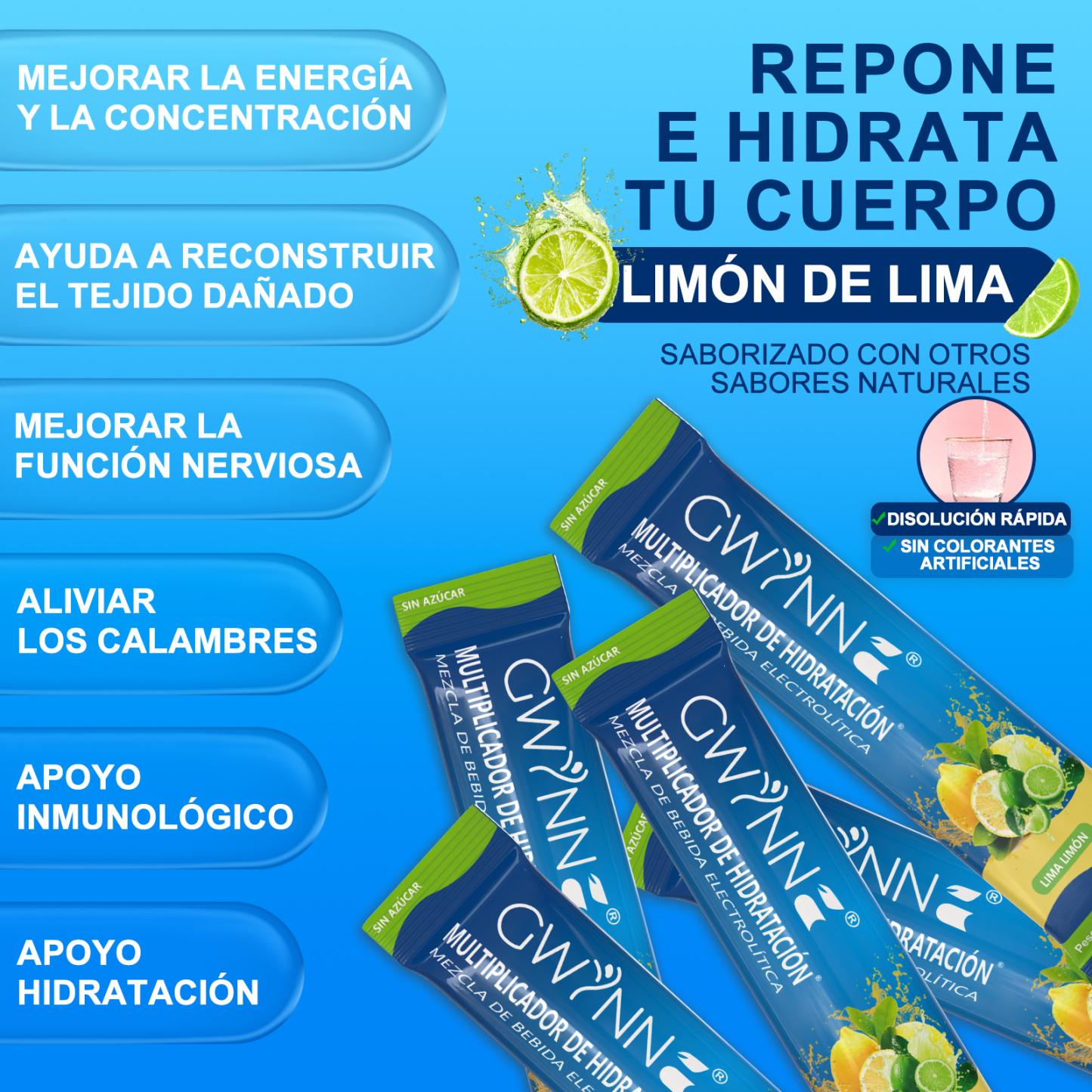 Gwynne Multiplicador De Hidratacion Mezcla De Bebida Electrolitica,supercalm Nutricional Bebidas Mixtas En Polvo Con Sodio ,vitamina C Y B12,sabor A Limón 20 Unidade