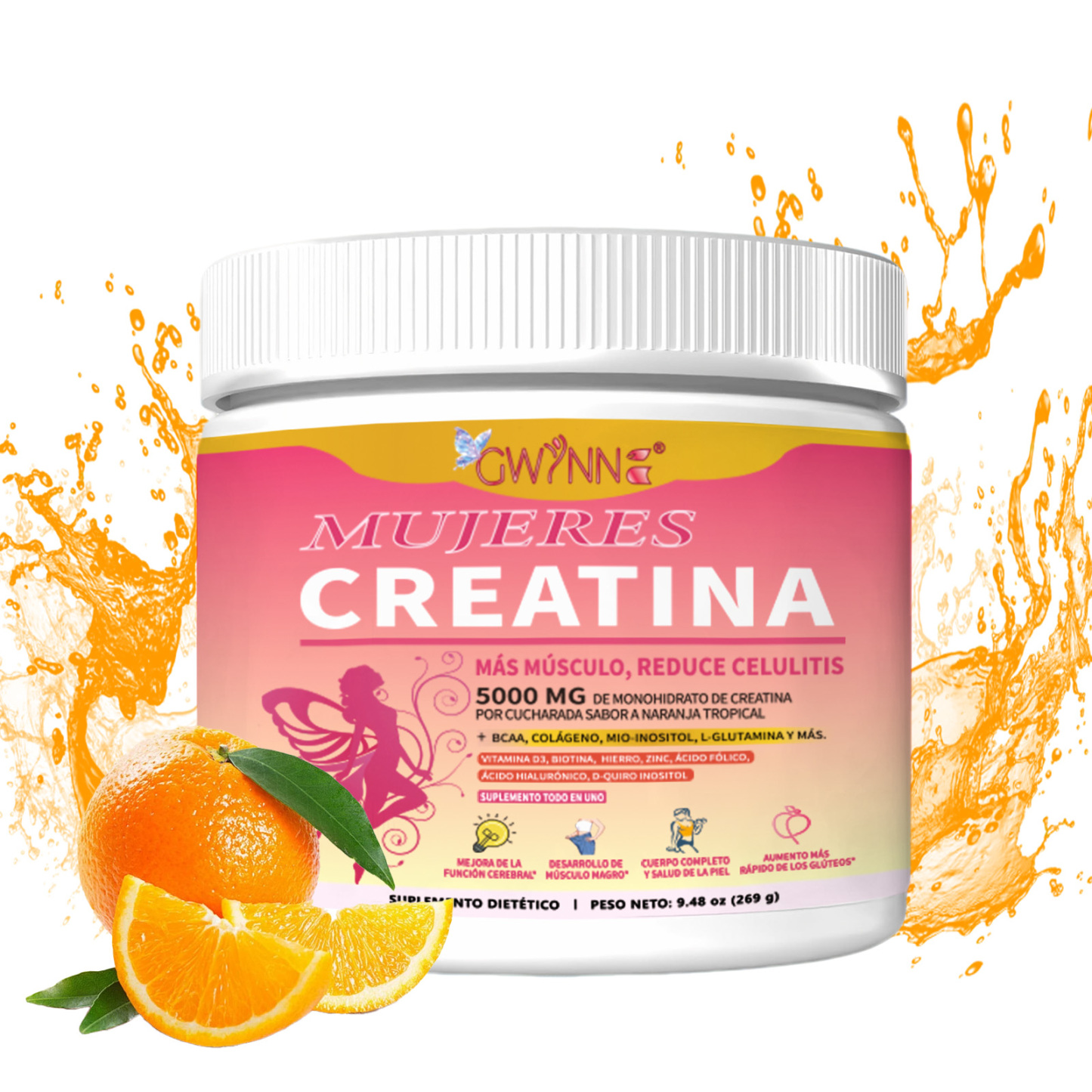 Gwynne Suplemento De Creatina Para Mujeres 269g-5000mg De Creatina,con Colágeno,mioinositol Y Bcaa,apoya El Desarrollo Muscular,la Elasticidad De La Piel,el Cabello Saludable Y Las Uñas