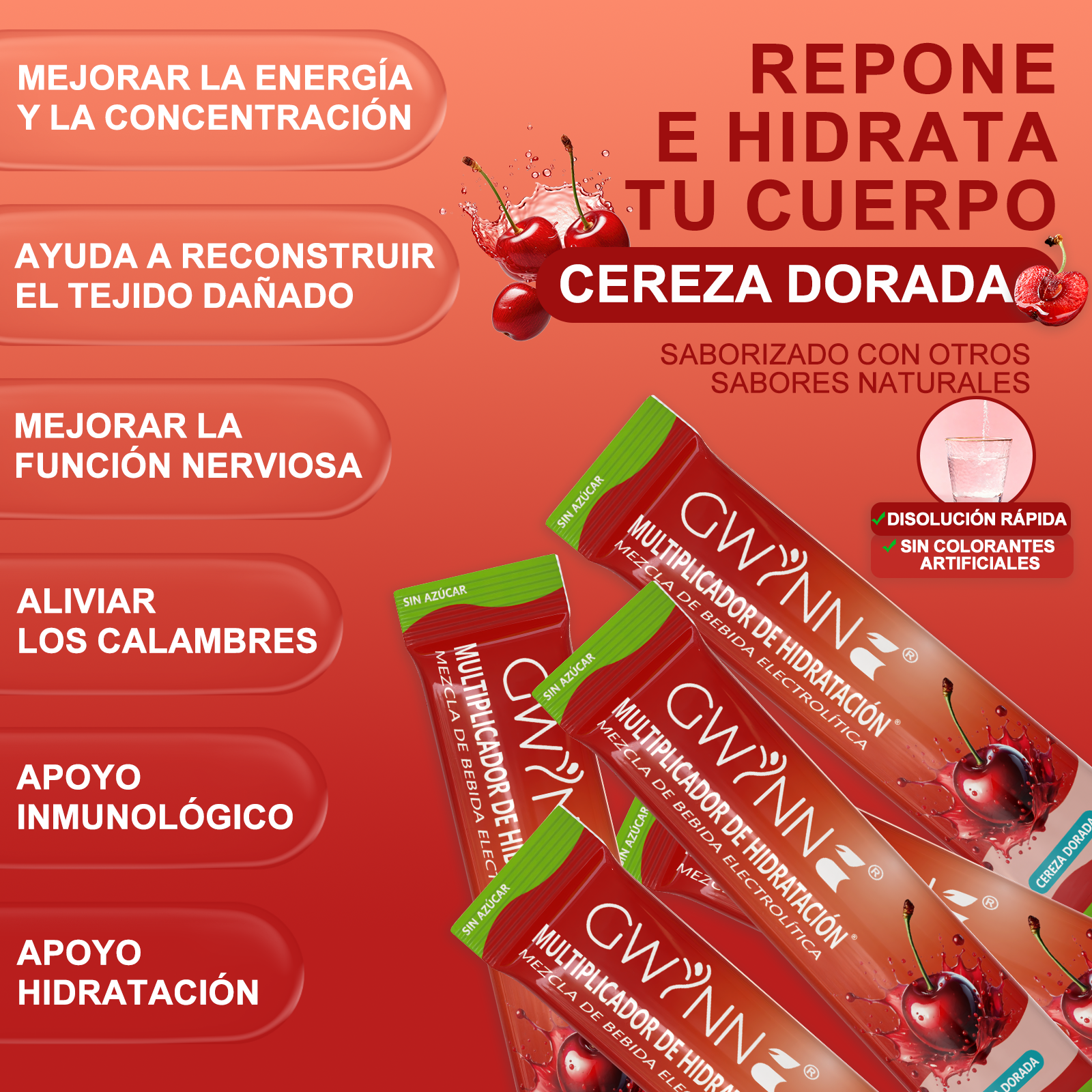 Gwynne Multiplicador De Hidratacion Mezcla De Bebida Electrolitica,supercalm Nutricional Bebidas Mixta En Polvo Con Sodio,vitamina C Y B12,sabor A Cereza 20 Unidade