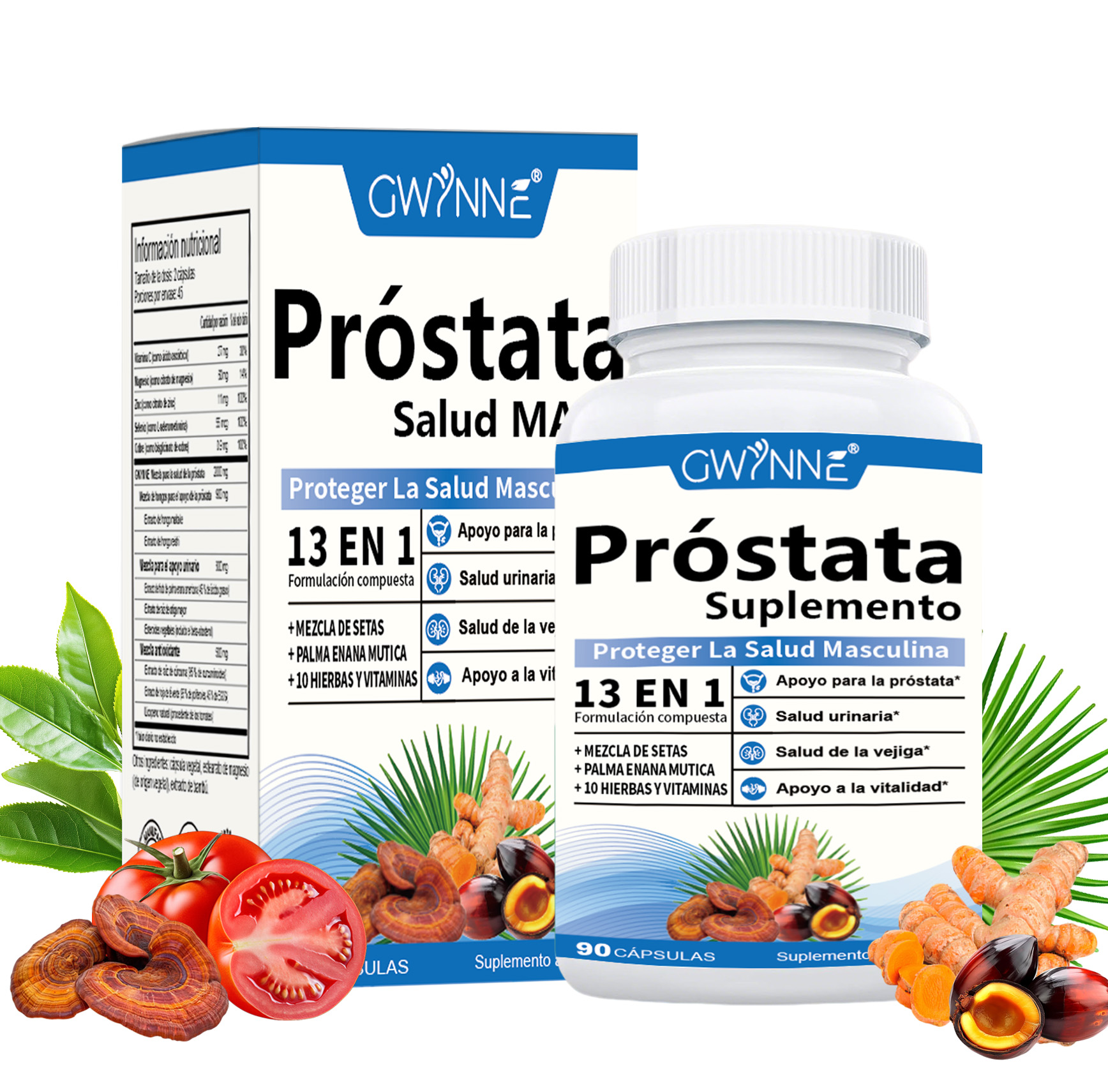 Gwynne 13en1 Nutricional Prostate Health 2000mg 90 Cápsulas Para Mejorar El Rendimiento Masculino,favorecer La Calidad De Vida Y Aumentar La Satisfacción De La Pareja