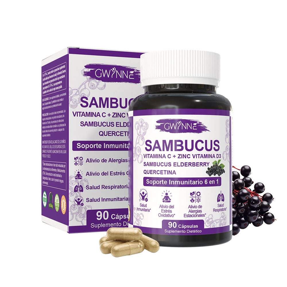 Gwynne Sambucus 6 En 1 Suplemento Con Extracto De Sauco 1000mg,vitamina C,d3,zinc Y Quercetina,soporte Inmunitario,alivio De Alergias Y Salud Respiratoria,90 Cápsulas