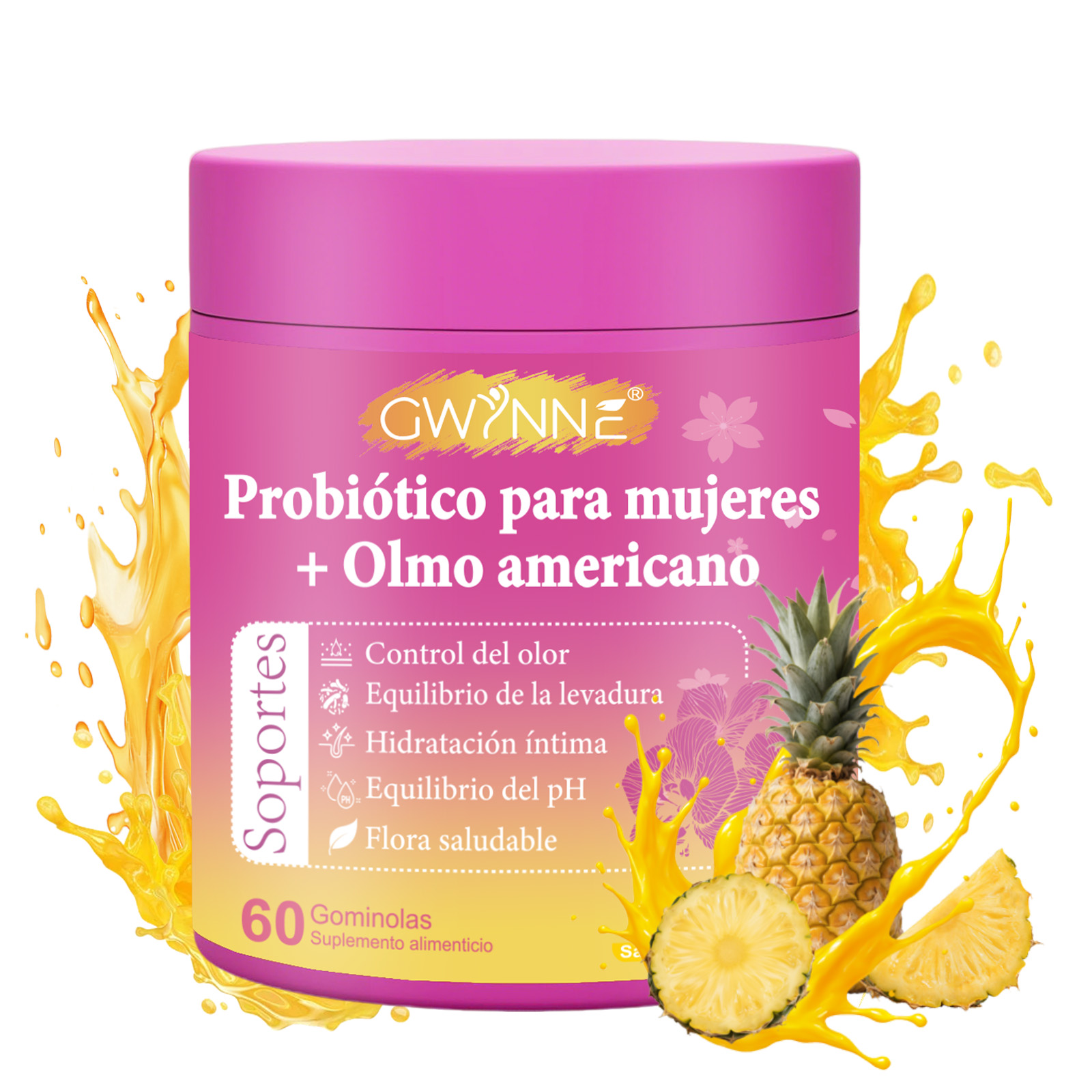 Gwynne Gomitas Piña Probioticos Vaginales Veganas Para Mujer,equilibrio De Ph,soporte Probiótico Vaginal,salud Intestinal Y Sistema Inmunológico,mezcla De Probióticos Y Lactobacilos,60 Unidades