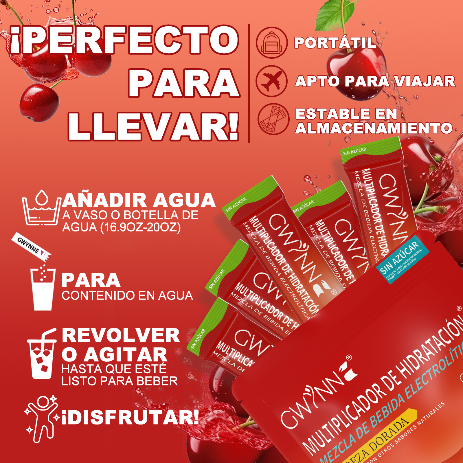 Gwynne Multiplicador De Hidratacion Mezcla De Bebida Electrolitica,supercalm Nutricional Bebidas Mixta En Polvo Con Sodio,vitamina C Y B12,sabor A Cereza 20 Unidade