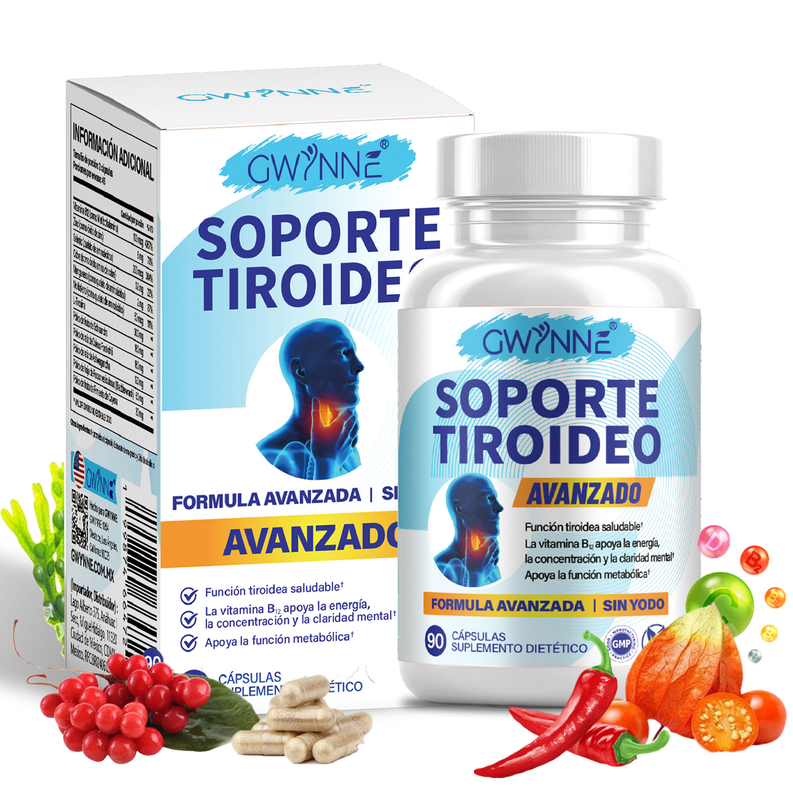 Gwynne Soporte Tiroideo Avanzado Con Vitamina B12,zinc,l-tirosina Y Selenio,apoya La Función Tiroidea,energía Y Metabolismo,90 Cápsulas