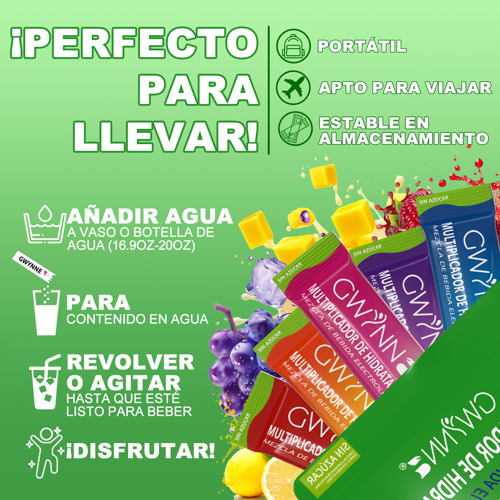 Gwynne Multiplicador De Hidratacion Mezcla De Bebida Electrolitica,supercalm Nutricional Bebidas Mixtas En Polvo Con Sodio ,vitamina C Y B12,sabores Mixtos 20 Unidade