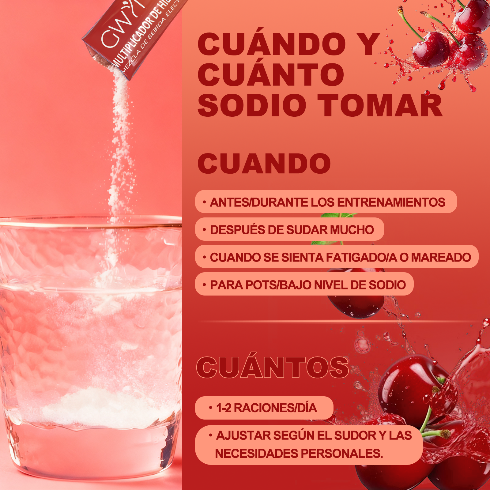 Gwynne Multiplicador De Hidratacion Mezcla De Bebida Electrolitica,supercalm Nutricional Bebidas Mixta En Polvo Con Sodio,vitamina C Y B12,sabor A Cereza 20 Unidade