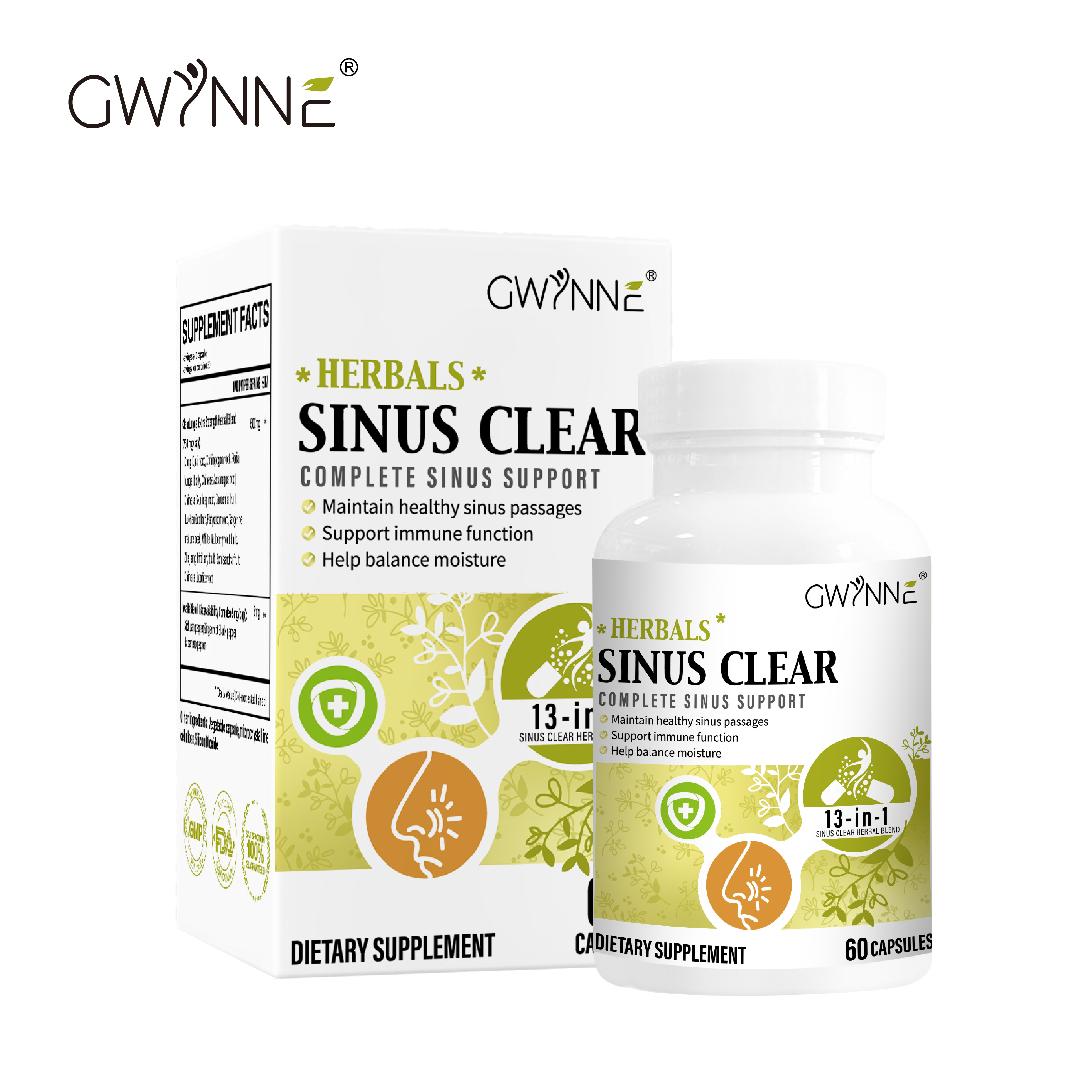 Gwynne Herbals Sinusclear 60 Cápsula,con 1500mg Clearlungs Extra Fuerza Mezcla De Hierbas,fórmula Completa Para La Salud Sinusal Y Nasal Para El Apoyo Inmunológico Y Respiratorio