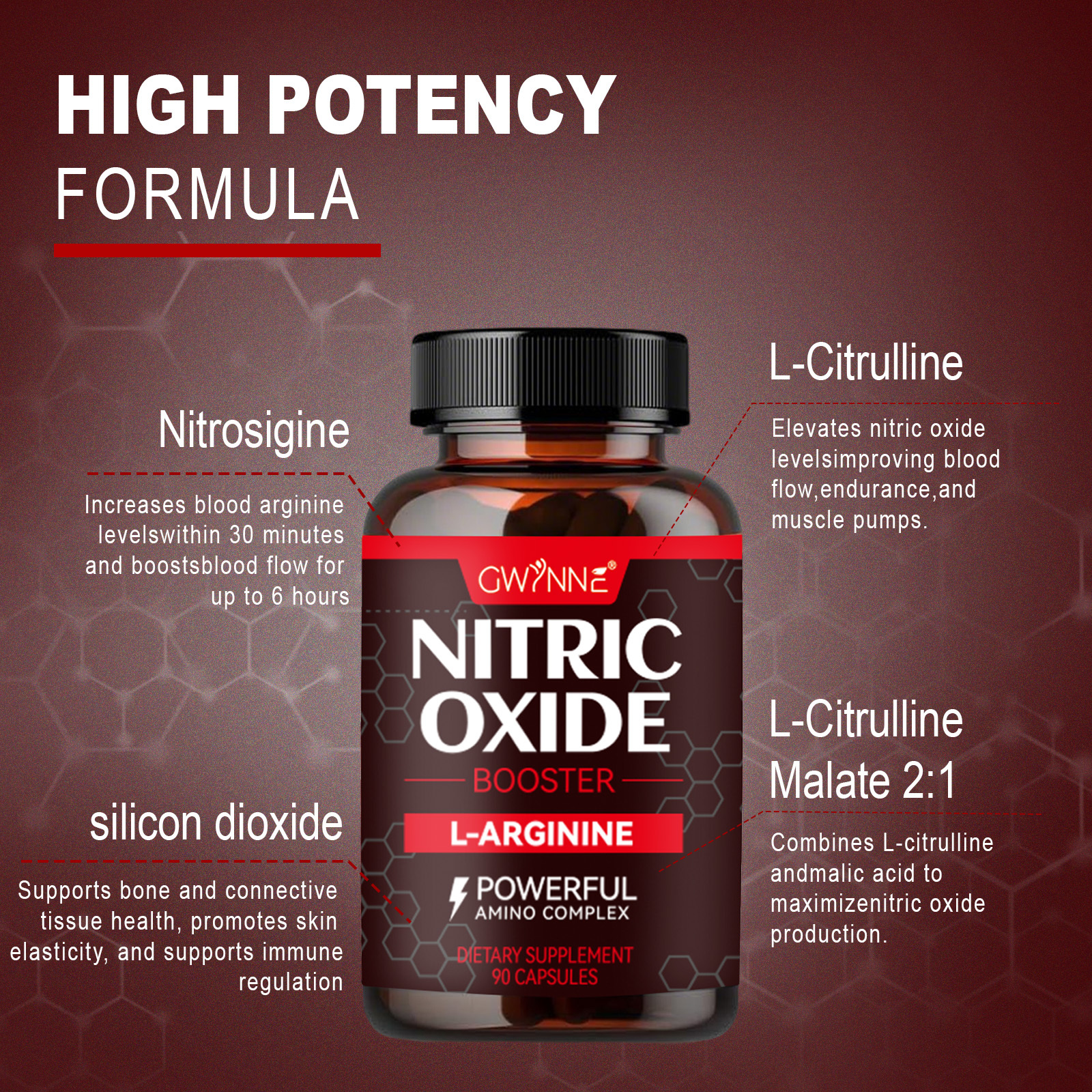 Gwynne Supplements Nitric Oxide Booster 90 Cápsulas, Creatina Supplements,Con L-arginine,apoya La Presión Arterial Saludable, Suplemento De Óxido Nítrico Para Hombres Y Mujeres