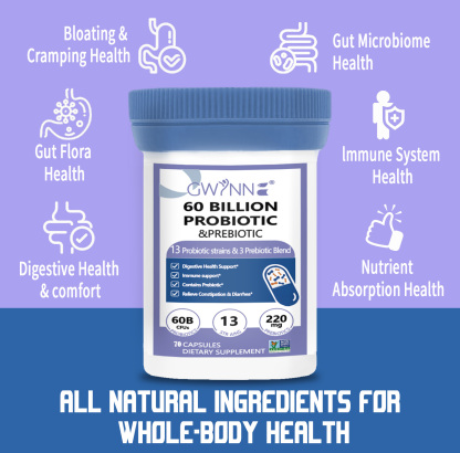 Gwynne vaginal Probióticos 60 Billion De Ucf 70 Cápsula,13Strains + 3Prebióticos Mezcla,salud Inmune,digestiva E Intestinal-Apoya El Estreñimiento,la Diarrea,apoyo Inmunológico Para Mujeres Y Hombres