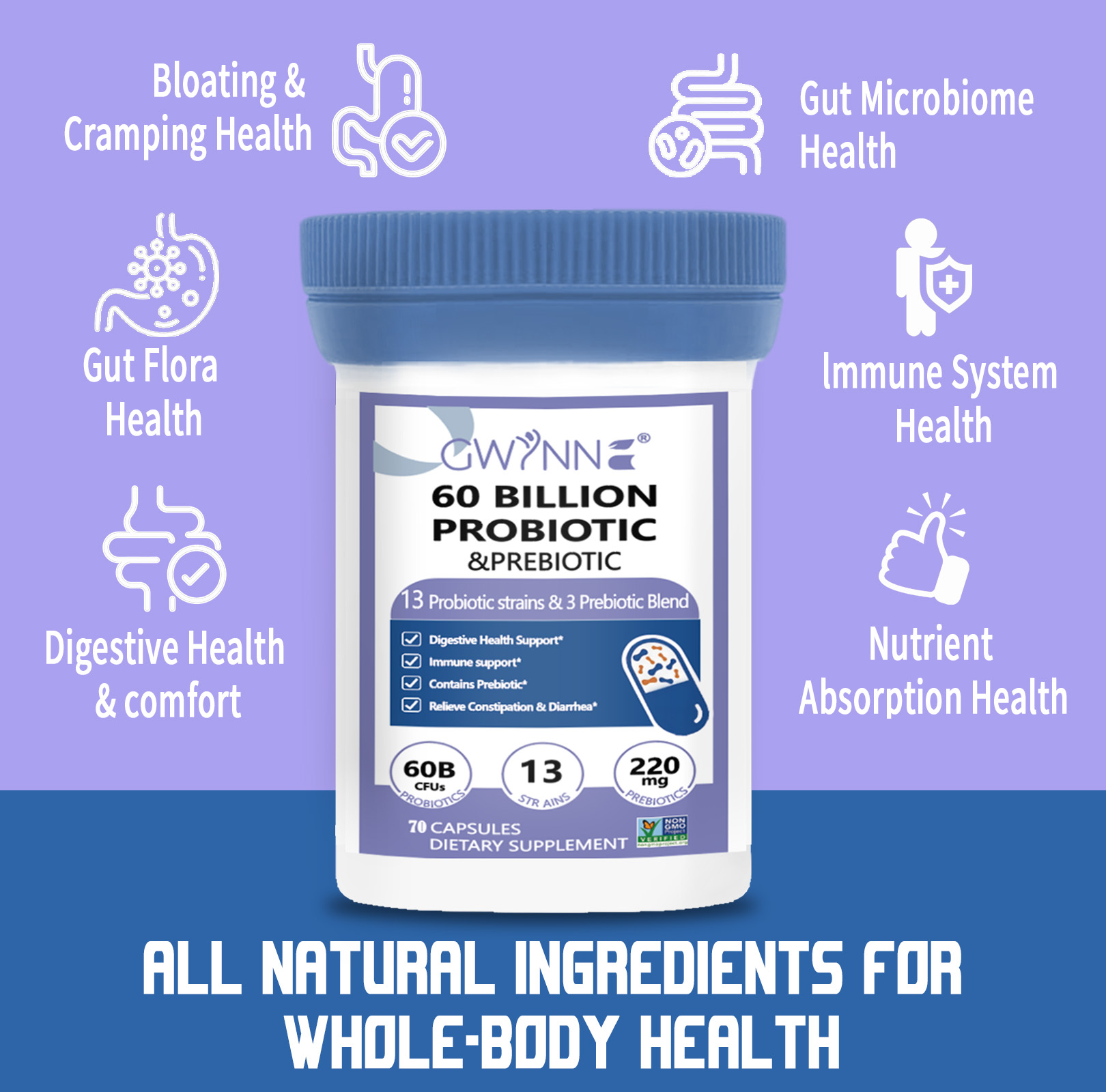 Gwynne Paquete Avanzado Salud Intestinal:Vaginal probióticos 60 Billion De Ucf 70Cápsula Y Enzimas Digestivas 400mg 70Cápsula,para Salud Digestiva Y Salud Intestinal,apoya El Estreñimiento Ocasional