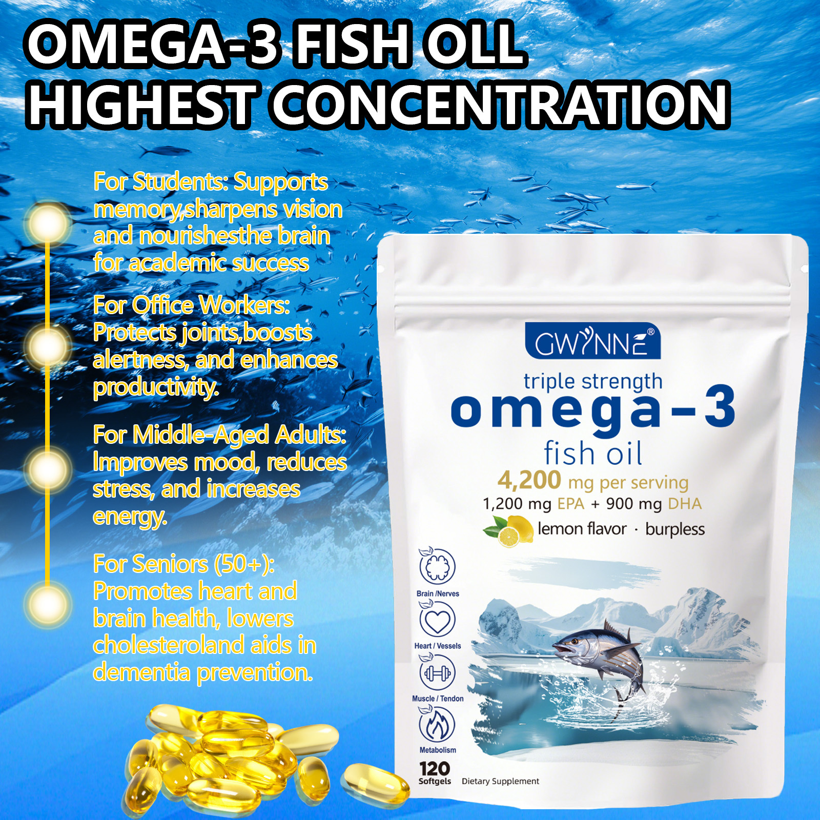 Gwynne Super Omega 3 4200mg,120 Cápsulas Con Epa,dha