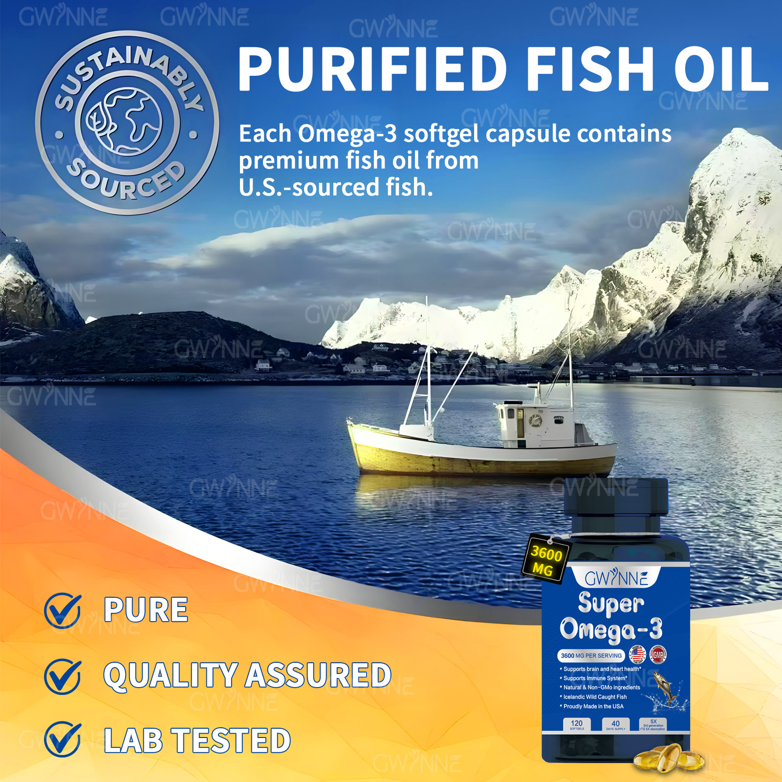 Gwynne Super Omega 3 Premium 3600mg Aceite De Pescado,orégano,pescado Salvaje De Islandia,salud Cerebral,salud Del Corazón,apoyo A La Salud De La Inflamación,apoyo A La Salud Del Colesterol 120Cápsula