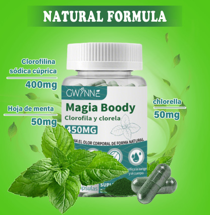 Gwynne Boody Magic Tabletas De Clorofila Natural Para El Olor Corporal Femenino Contiene 450 Mg De Clorofila Y Chlorella, Suplemento Desodorante Corporal Para Hombres Y Mujeres,60 Cápsulas