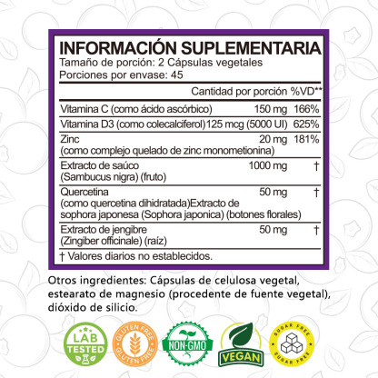 Gwynne Sambucus 6 En 1 Suplemento Con Extracto De Sauco 1000mg,vitamina C,d3,zinc Y Quercetina,soporte Inmunitario,alivio De Alergias Y Salud Respiratoria,90 Cápsulas