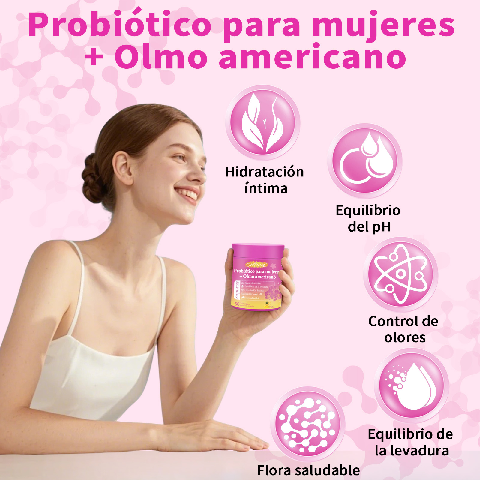Gwynne Gomitas Piña Probioticos Vaginales Veganas Para Mujer,equilibrio De Ph,soporte Probiótico Vaginal,salud Intestinal Y Sistema Inmunológico,mezcla De Probióticos Y Lactobacilos,60 Unidades
