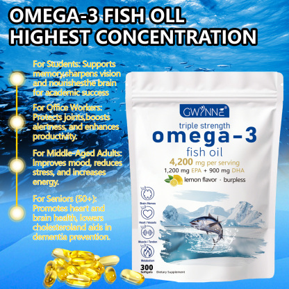 Gwynne Omega 3 Premium 4200mg 300 Cáps, Bacalao De Aguas Profundas Del Ártico Noruego, Que Contienen 1200mg Epa Y 900mg Dha Suplementos Alimentarios Para Apoyar La Salud Física De Mujere Y Hombre