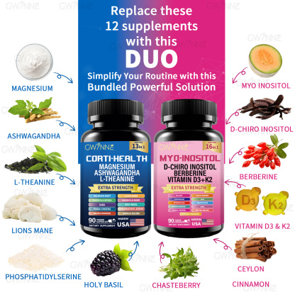 Gwynne Suplemento De Cortisol 90 Cápsulas + Suplemento De Inositol Myo-inositol Y D 90 Cápsulas,con Glicinato De Magnesio,vitamina B12 Y K2