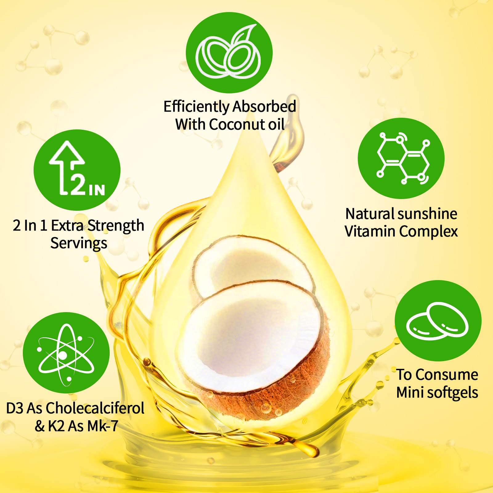 Gwynne Vitamina D3 10.000ui + K2 Mk-7 200mcg,120cápsulas 2 En 1 Aceite De Coco Vírgenapoyo Óseo,inmunológico Y Cardíaco