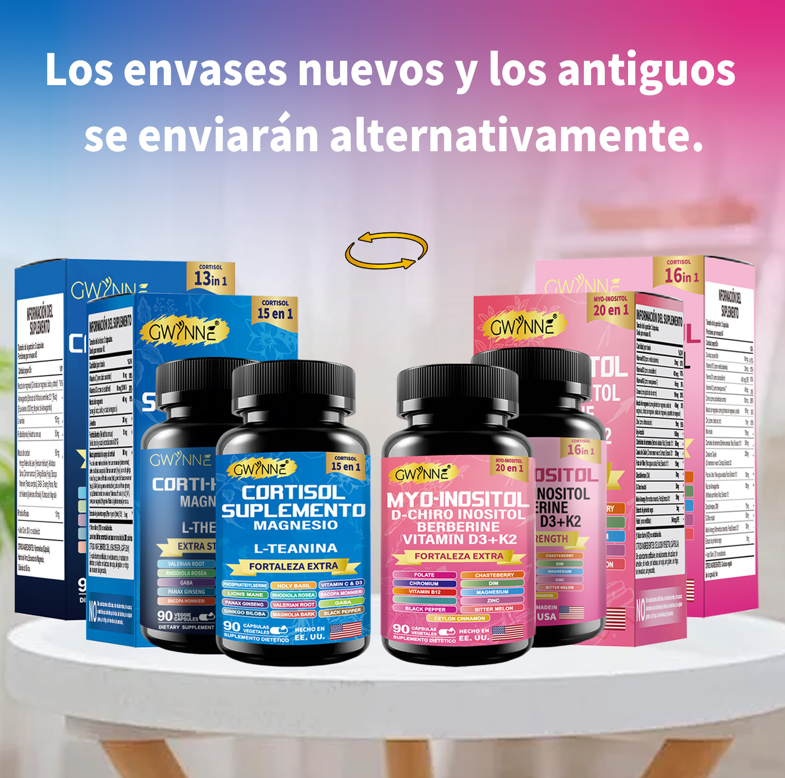 Gwynne Suplemento De Cortisol 90 Cápsulas + Suplemento De Inositol Myo-inositol Y D 90 Cápsulas,con Glicinato De Magnesio,vitamina B12 Y K2