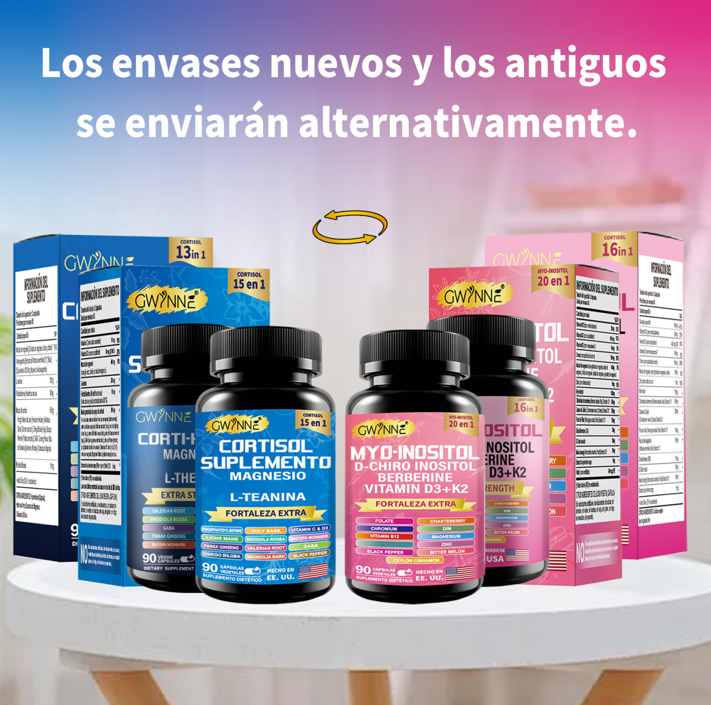 Gwynne Suplemento De Cortisol 90 Cápsulas + Suplemento De Inositol Myo-inositol Y D 90 Cápsulas,con Glicinato De Magnesio,vitamina B12 Y K2