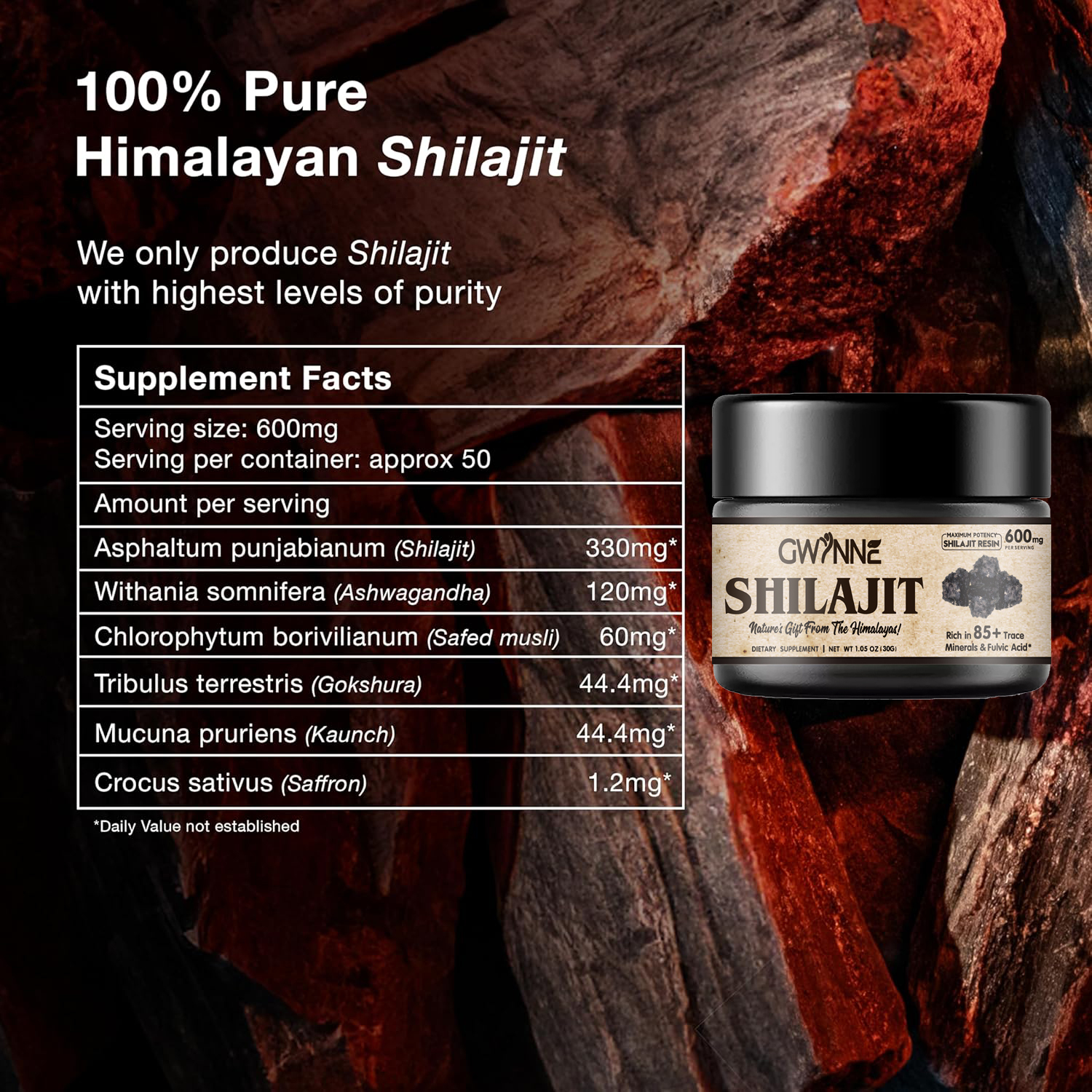 Gwynne Gomitas De Shilajit 60 Unidades Sabor A Frambuesa Y Sandía + Himalayan Shilajit Suplemento Natural Orgánico 30g 2pcs