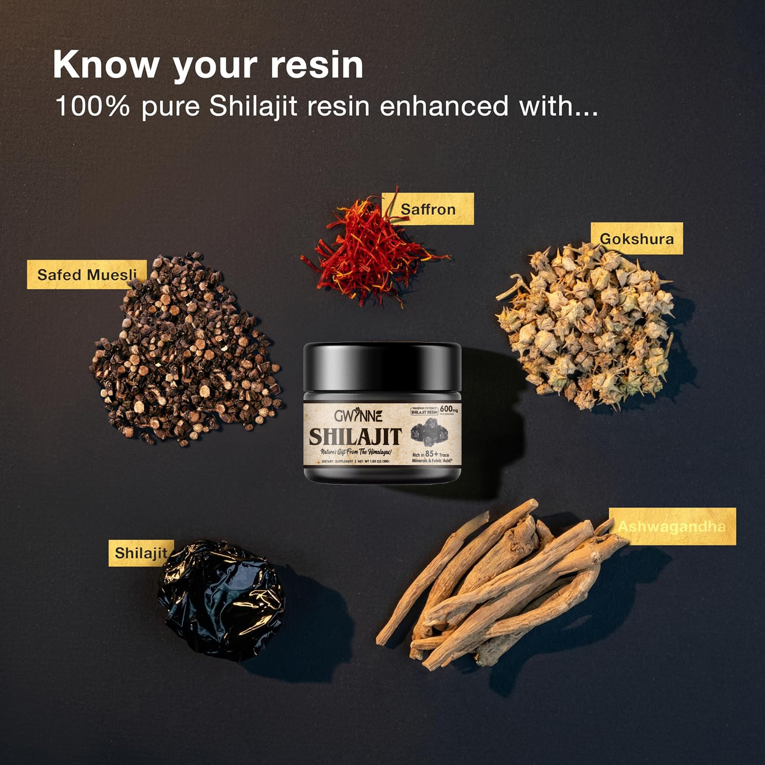 Gwynne Shilajit resina natural pura orgánica del himalaya 600g 3pcs color blanco