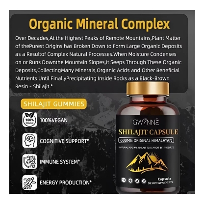 Pack 2 GWYNNE Shilajit Extract 120 Cápsulas Cada de Resina Charajiorgá Nica Pura Del Himalaya Sin sabor