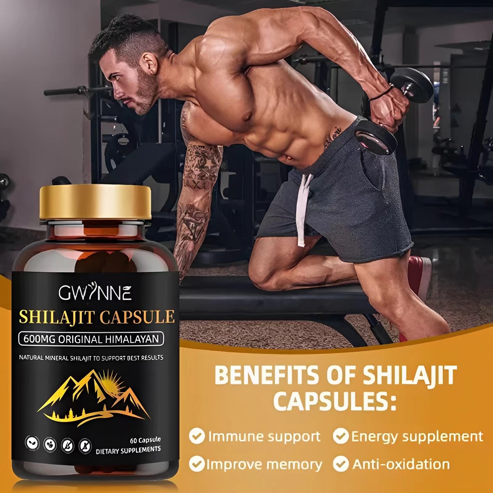 Pack 2 GWYNNE Shilajit Extract 120 Cápsulas Cada de Resina Charajiorgá Nica Pura Del Himalaya Sin sabor