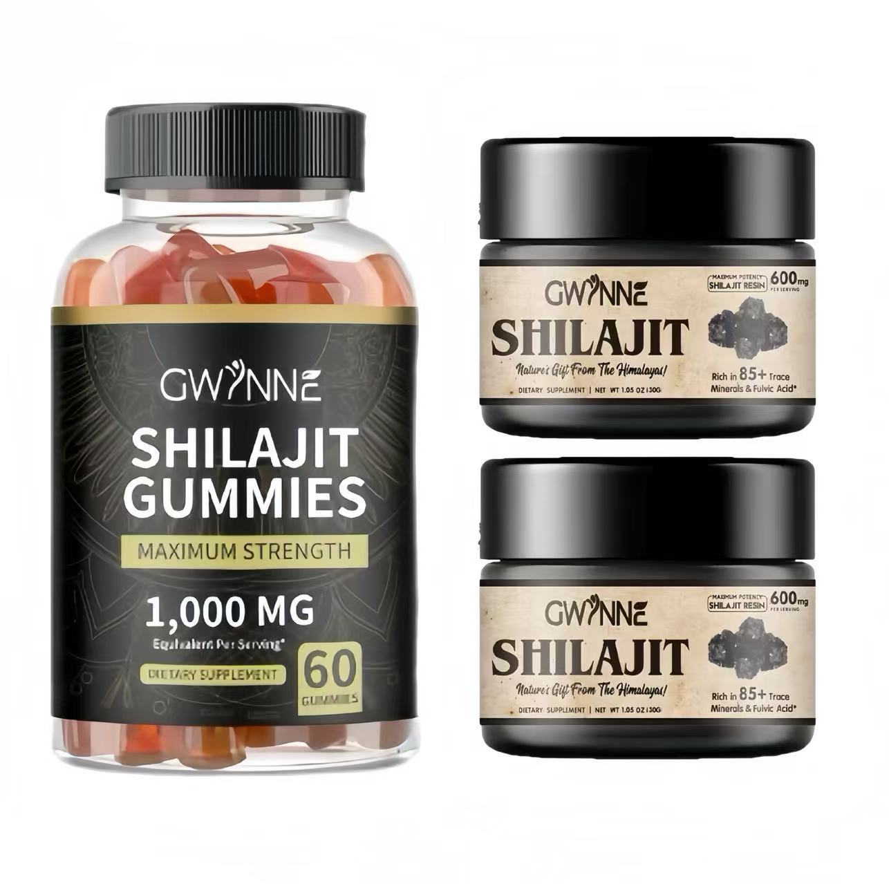 Gwynne Gomitas De Shilajit 60 Unidades Sabor A Frambuesa Y Sandía + Himalayan Shilajit Suplemento Natural Orgánico 30g 2pcs