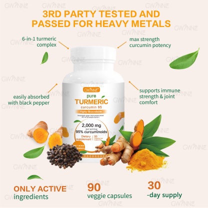 Gwynne Turmeric Cúrcuma 2000mg Con Extracto De Raíz De Cúrcuma Estandarizada Al 95% Y Pimienta Negra Al - Suplemento Alimenticio,Antioxidantes 90 Cápsulas