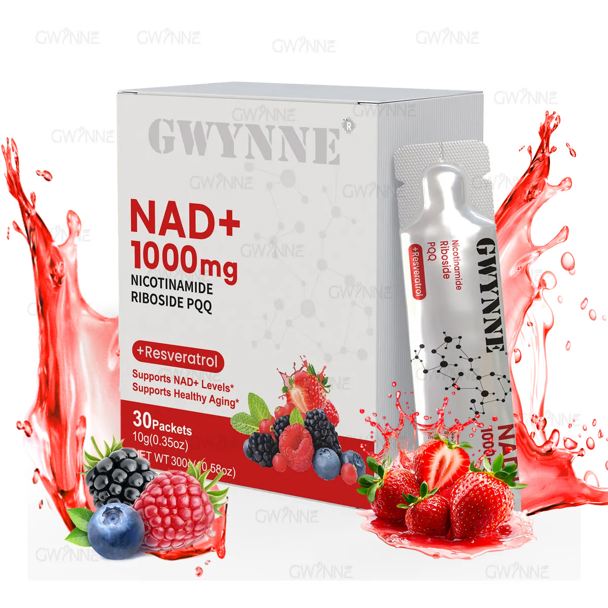 Gwynne Nad Suplemento Con Nicotinamide Riboside, Resveratrol & Pqq 1000mg Alternativa Nmn Extra Fuerte Para Anti-envejecimiento, Energía & Concentración 30 Unidad