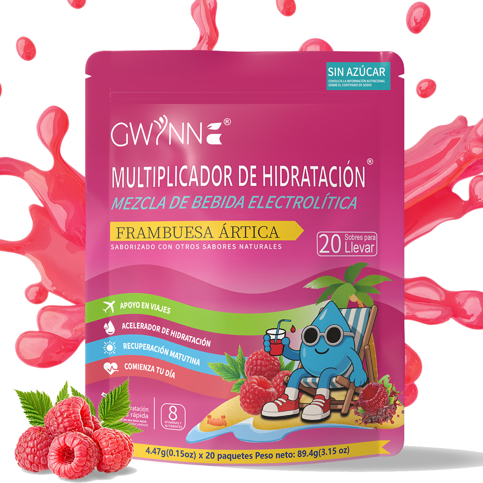 Gwynne Multiplicador De Hidratacion Mezcla De Bebida Electrolitica,supercalm Nutricional Bebidas Mixtas En Polvo Con Sodio ,vitamina C Y B12,sabor A Frambuesa 20 Unidade