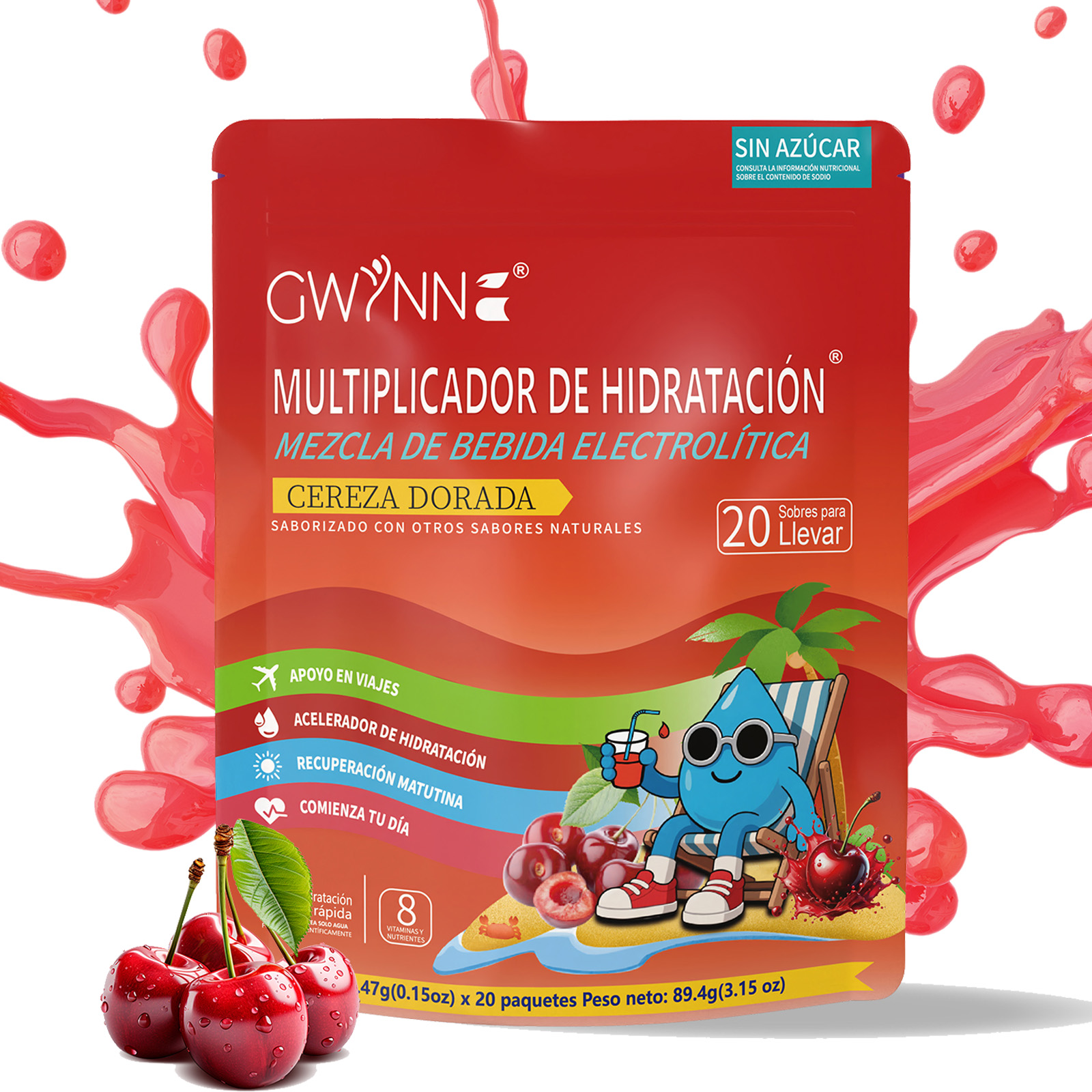 Gwynne Multiplicador De Hidratacion Mezcla De Bebida Electrolitica,supercalm Nutricional Bebidas Mixta En Polvo Con Sodio,vitamina C Y B12,sabor A Cereza 20 Unidade