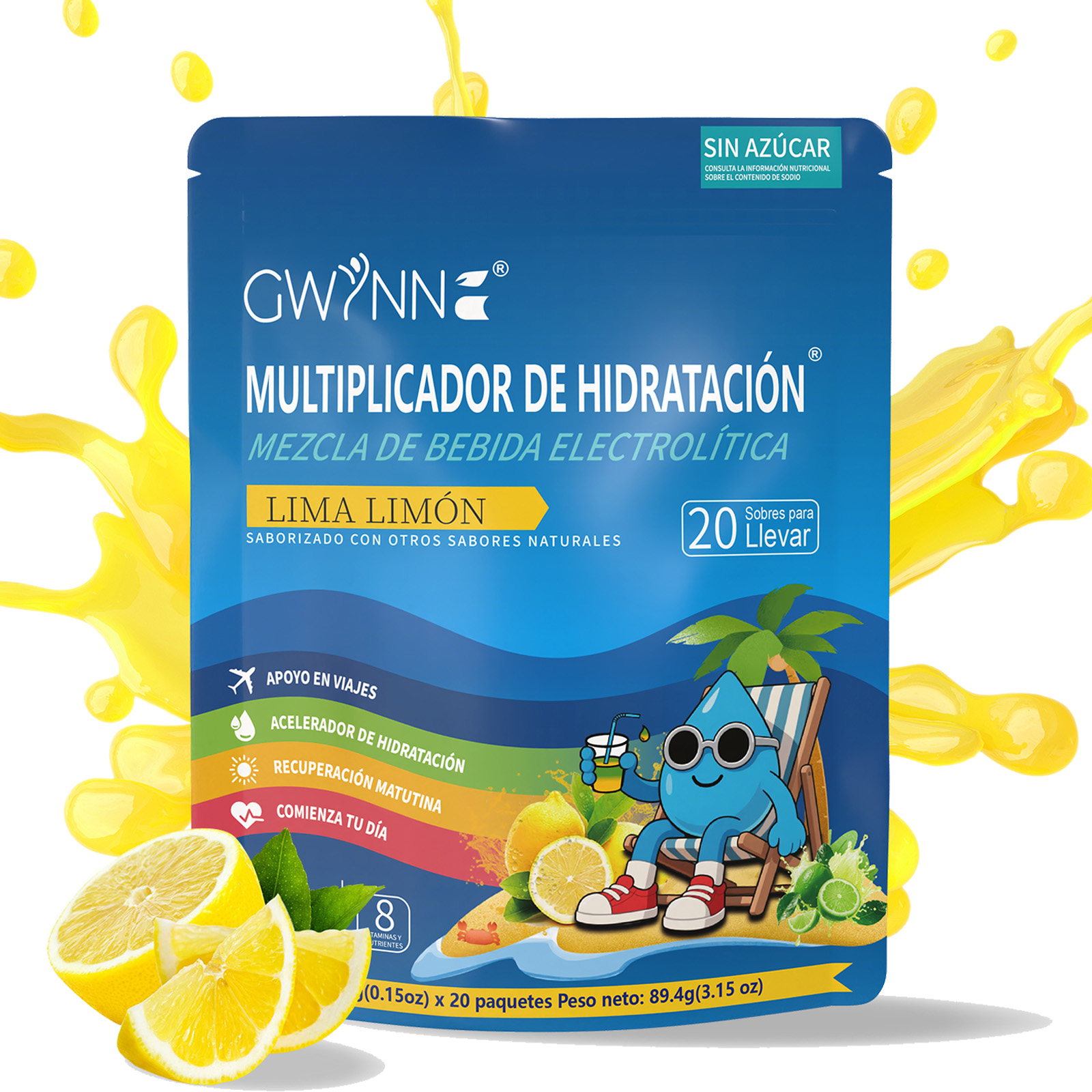 Gwynne Multiplicador De Hidratacion Mezcla De Bebida Electrolitica,supercalm Nutricional Bebidas Mixtas En Polvo Con Sodio ,vitamina C Y B12,sabor A Limón 20 Unidade