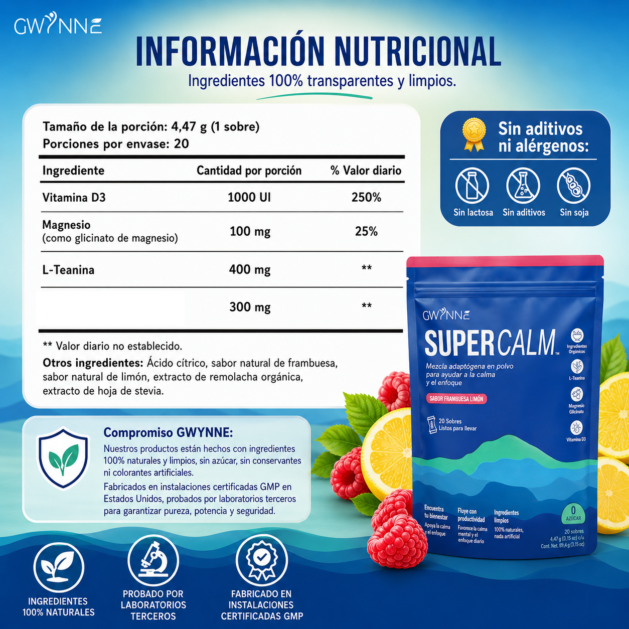 GWYNNE Supercalm Ksm-66 Suplemento de cortisol con glicinato de magnesio Mantenga eficazmente los niveles de cortisol