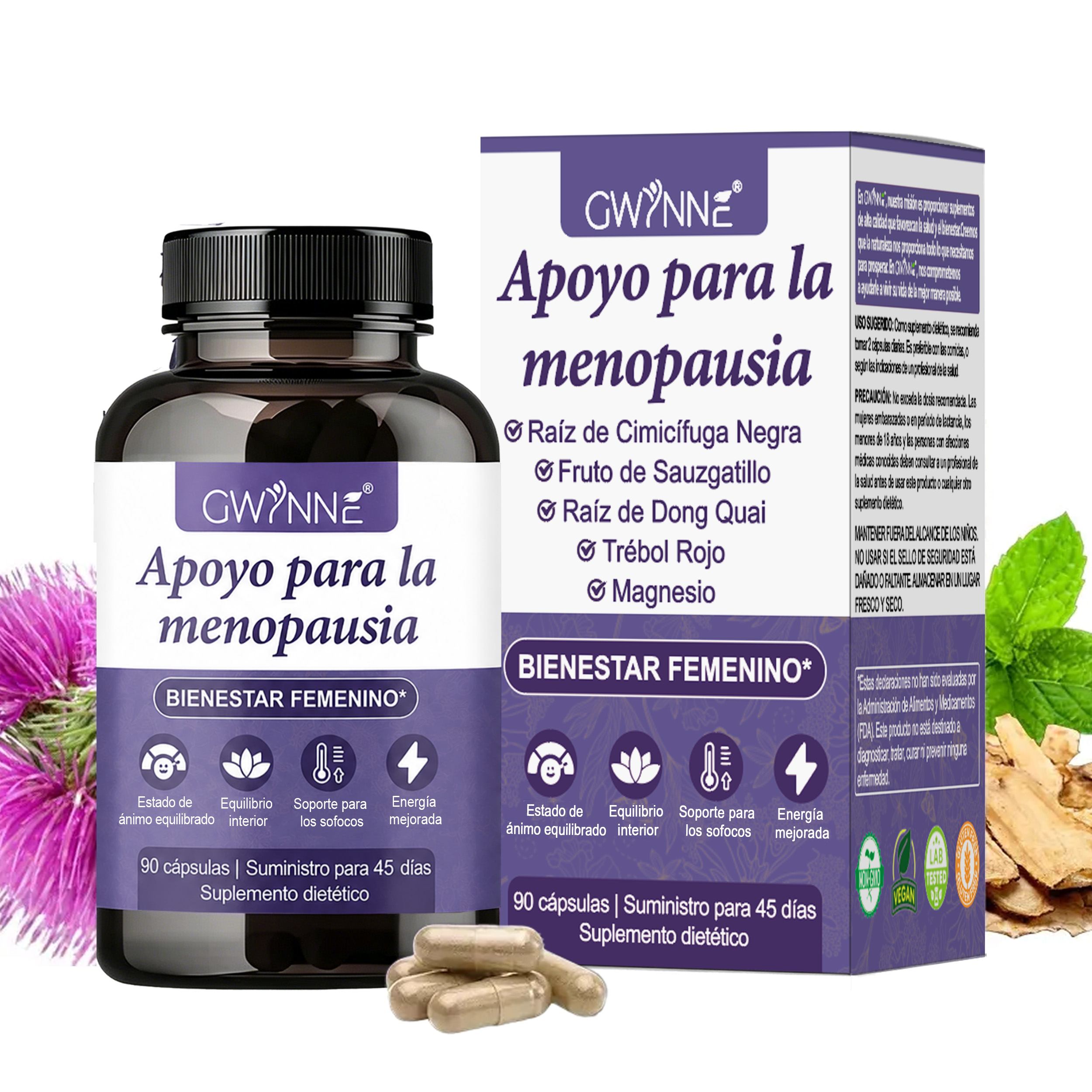 Gwynne Suplemento De Menopausia Para Mujeres,cápsulas De Equilibrio De Hormona Femenina Para Sudores Nocturnos Salpicaduras Calientes Y Oscilaciones De Estado De Ánimo Con Dong Quai,magnesio,90 Cáps