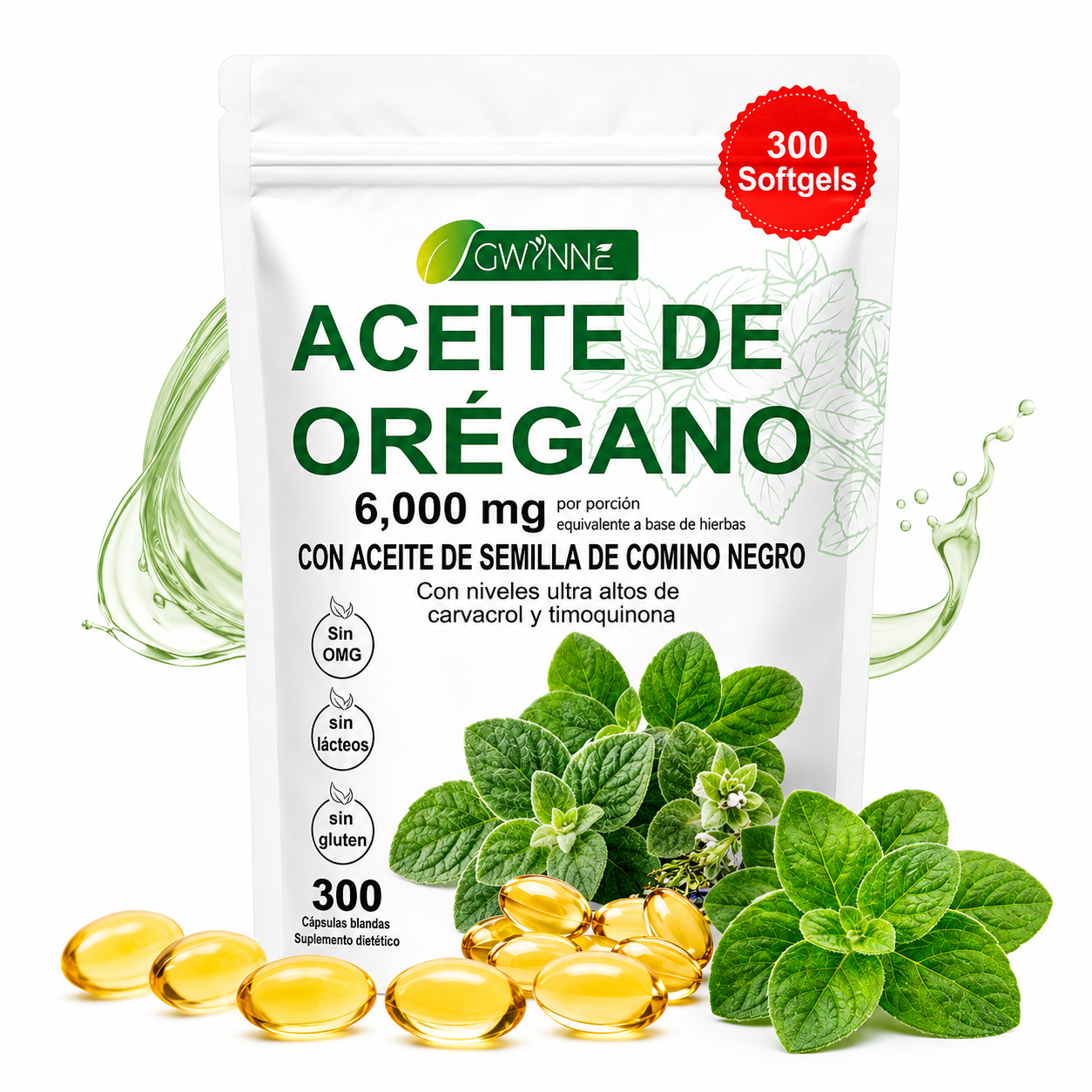 Gwynne Micro Ingredients Aceite De Orégano Cápsulas Oil Of Oregano Blandas 6000mg Por Dosis 300 Cápsulas
