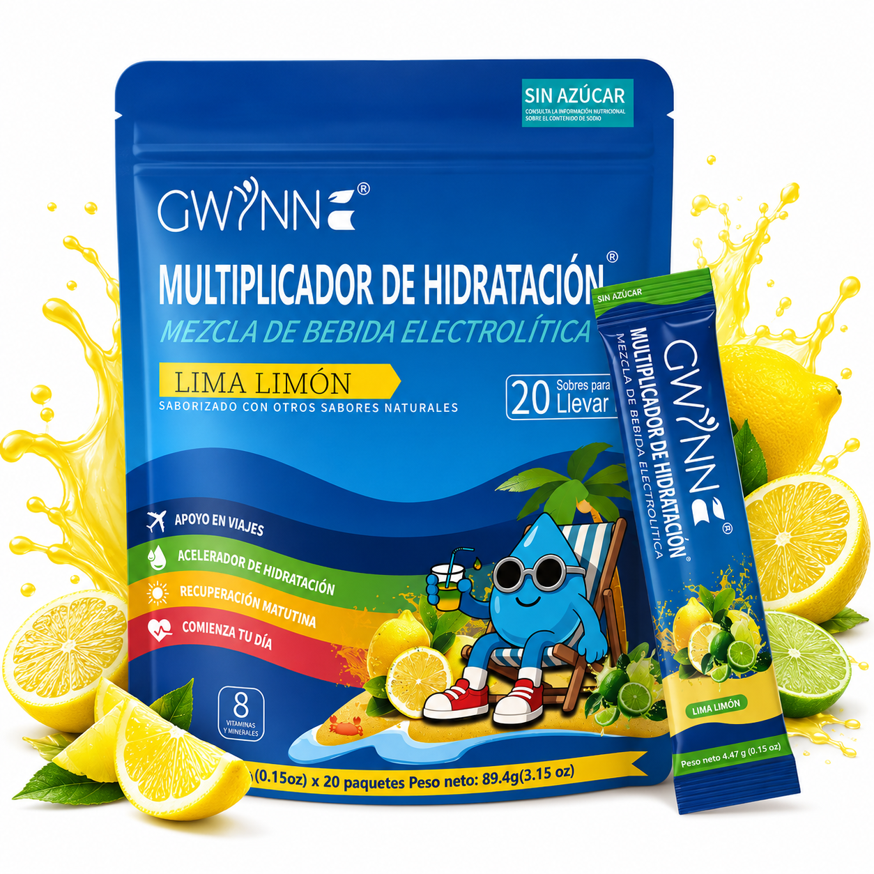 Gwynne Multiplicador De Hidratacion Mezcla De Bebida Electrolitica,supercalm Nutricional Bebidas Mixtas En Polvo Con Sodio ,vitamina C Y B12,sabor A Limón 20 Unidade