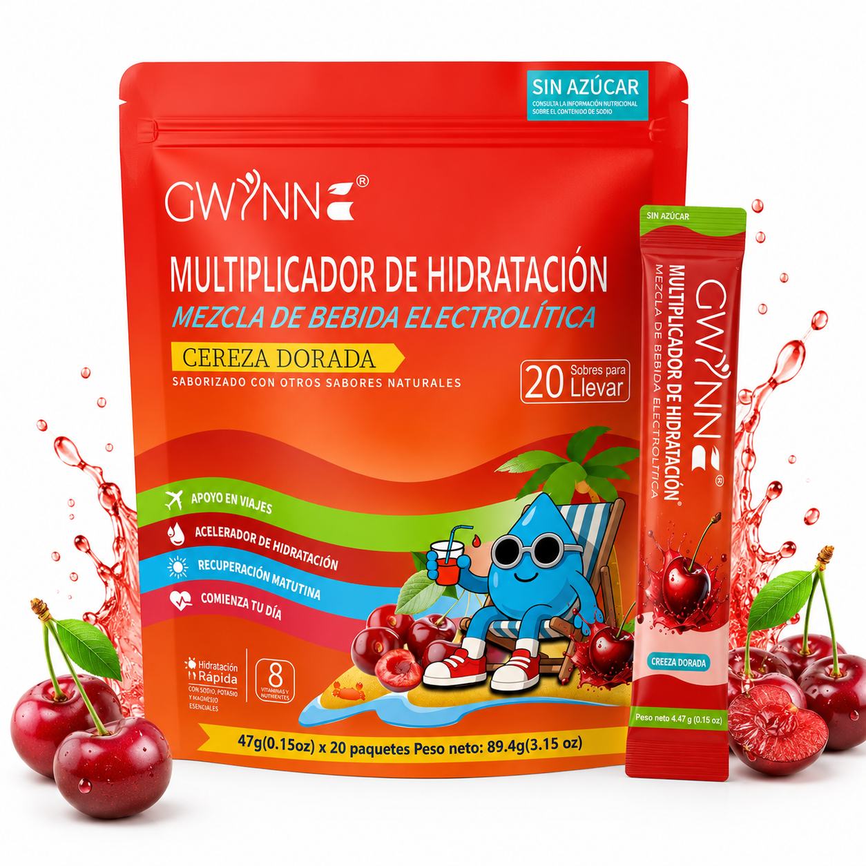 Gwynne Multiplicador De Hidratacion Mezcla De Bebida Electrolitica,supercalm Nutricional Bebidas Mixta En Polvo Con Sodio,vitamina C Y B12,sabor A Cereza 20 Unidade