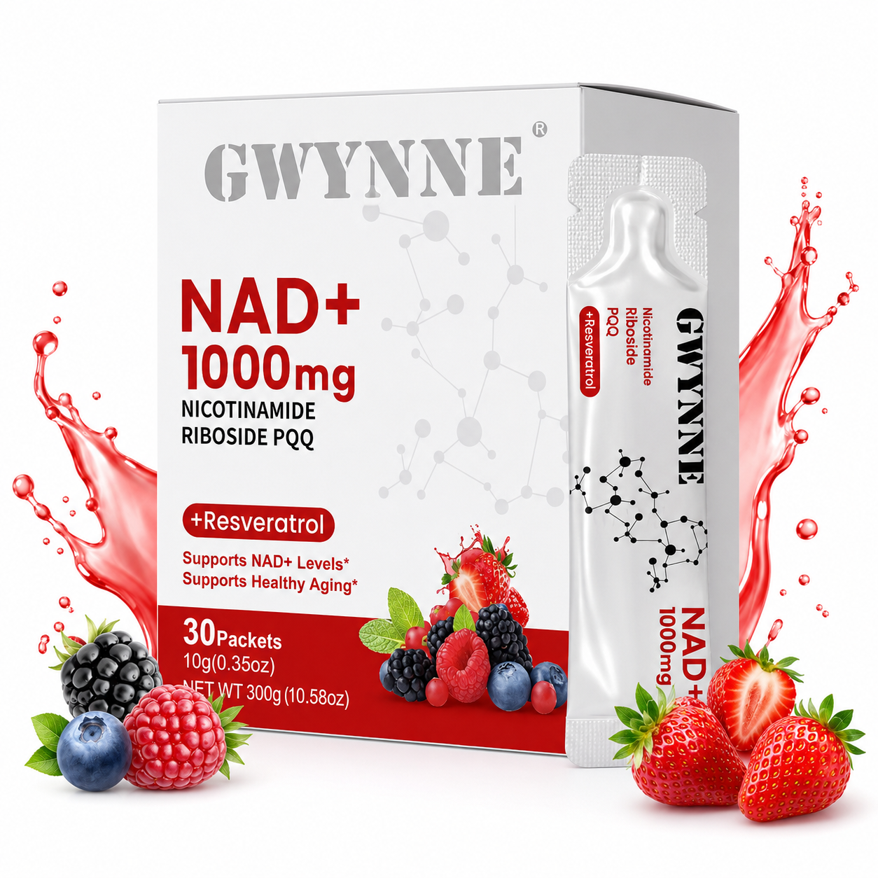 Gwynne Nad Suplemento Con Nicotinamide Riboside, Resveratrol & Pqq 1000mg Alternativa Nmn Extra Fuerte Para Anti-envejecimiento, Energía & Concentración 30 Unidad