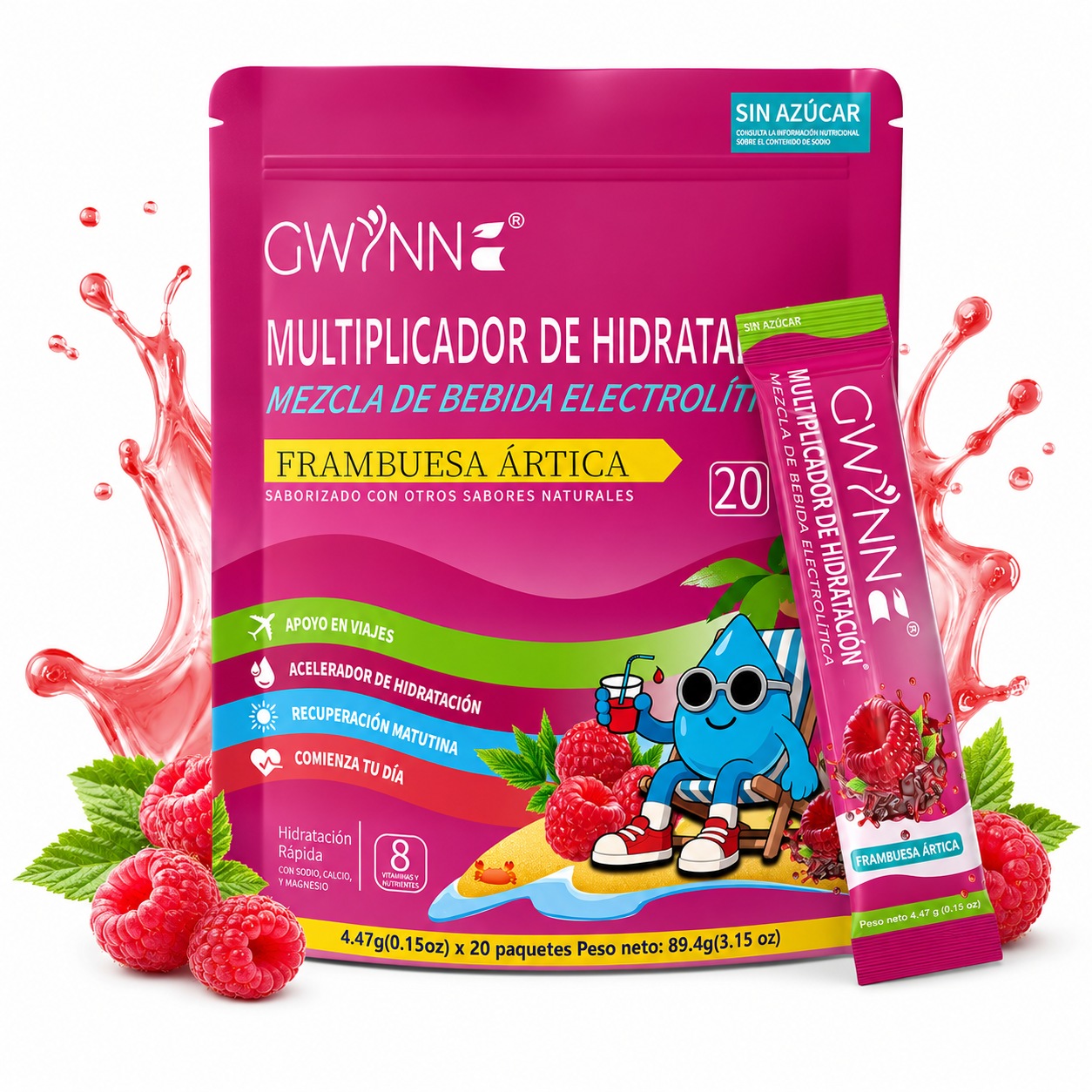 Gwynne Multiplicador De Hidratacion Mezcla De Bebida Electrolitica,supercalm Nutricional Bebidas Mixtas En Polvo Con Sodio ,vitamina C Y B12,sabor A Frambuesa 20 Unidade