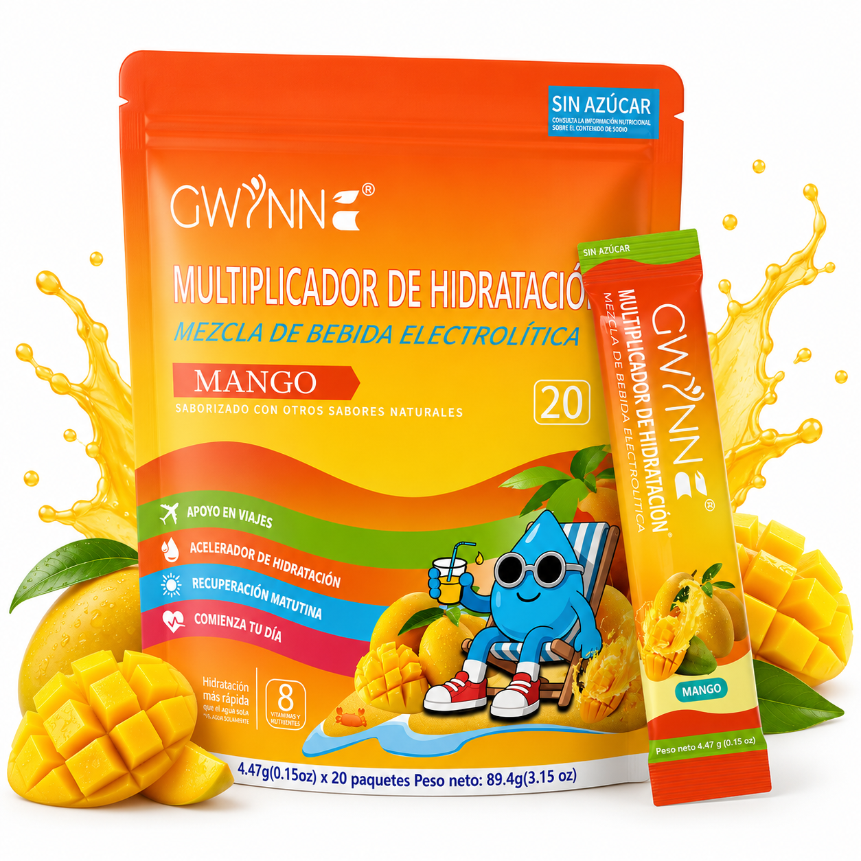 Gwynne Multiplicador De Hidratacion Mezcla De Bebida Electrolitica,supercalm Nutricional Bebidas Mixtas En Polvo Con Sodio ,vitamina C Y B12,sabor A Mango 20 Unidade