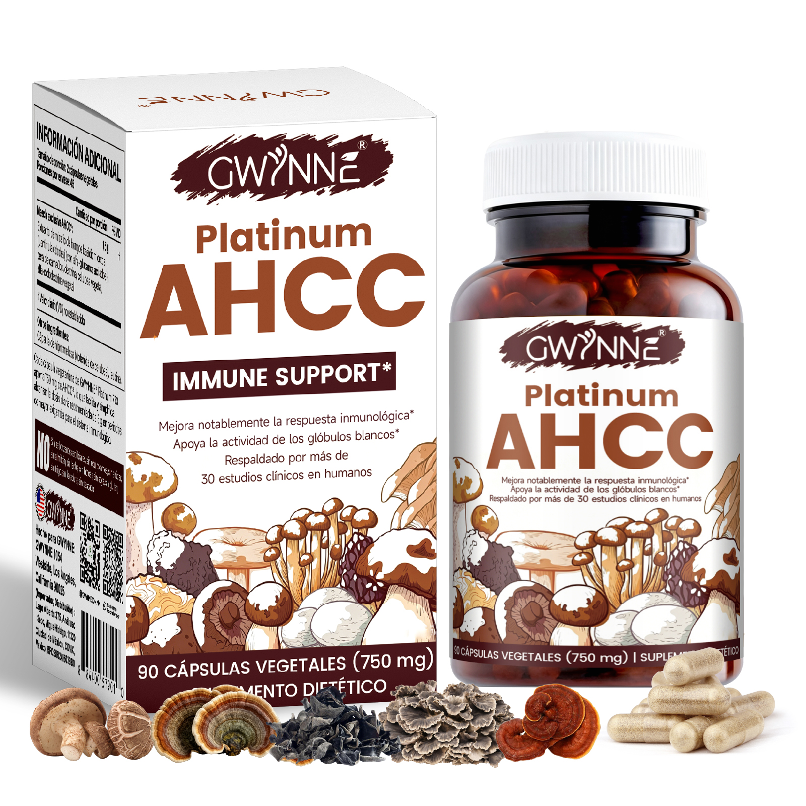 GWYNNE Suplemento Vegetal Platinum AHCC 750 mg,90 Cápsulas