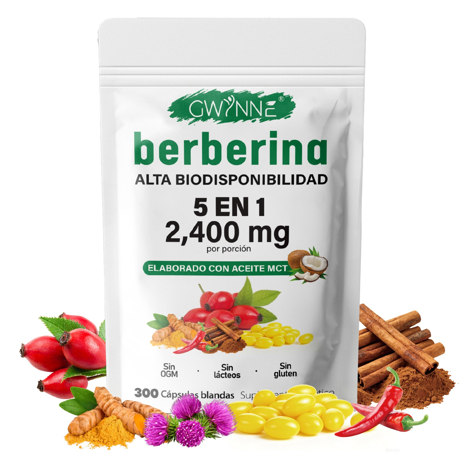 Berberina De 300 Cápsulas Blandas De 500mg *4 Pure Berberine GWYNNE