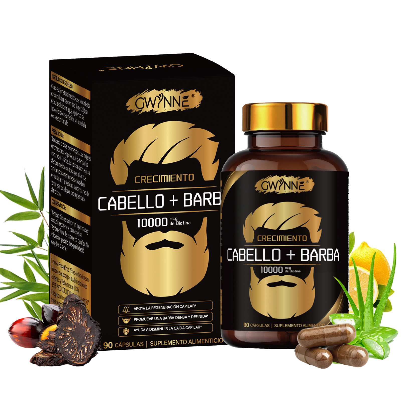 Gwynne crecimiento Cabello y Barba Suplemento 90 Cápsulas con Biotina,Zinc