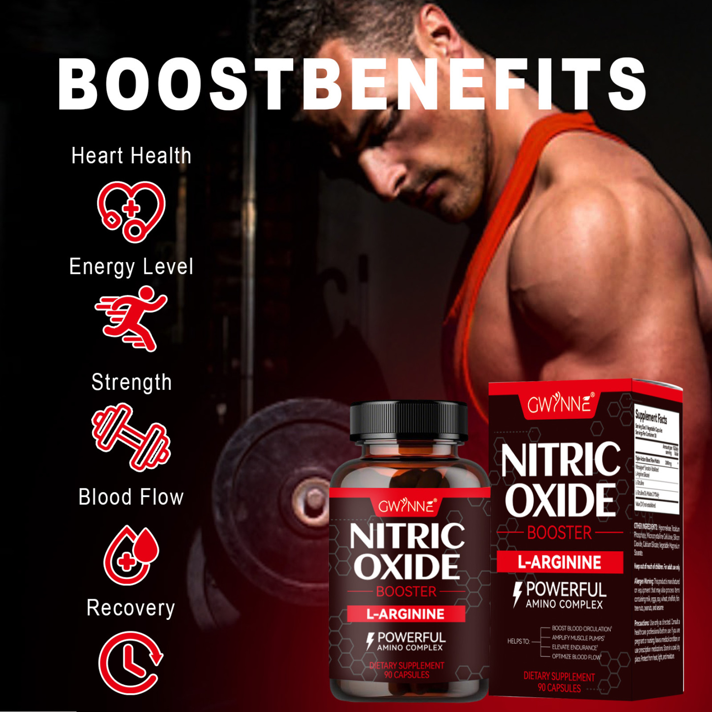 Gwynne Supplements Nitric Oxide Booster 90 Cápsulas, Creatina Supplements,Con L-arginine,apoya La Presión Arterial Saludable, Suplemento De Óxido Nítrico Para Hombres Y Mujeres