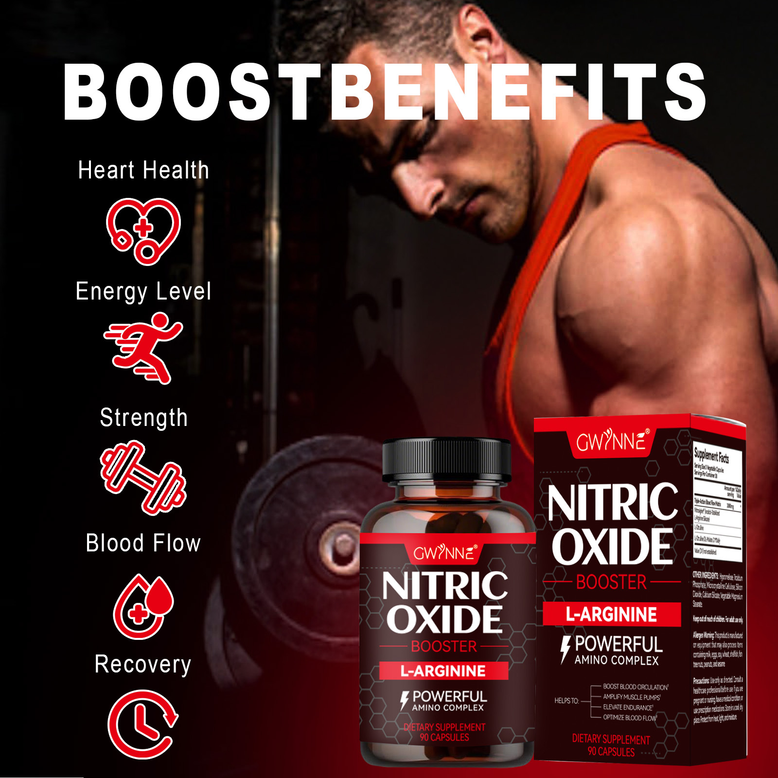 Gwynne Supplements Nitric Oxide Booster 90 Cápsulas, Creatina Supplements,Con L-arginine,apoya La Presión Arterial Saludable, Suplemento De Óxido Nítrico Para Hombres Y Mujeres