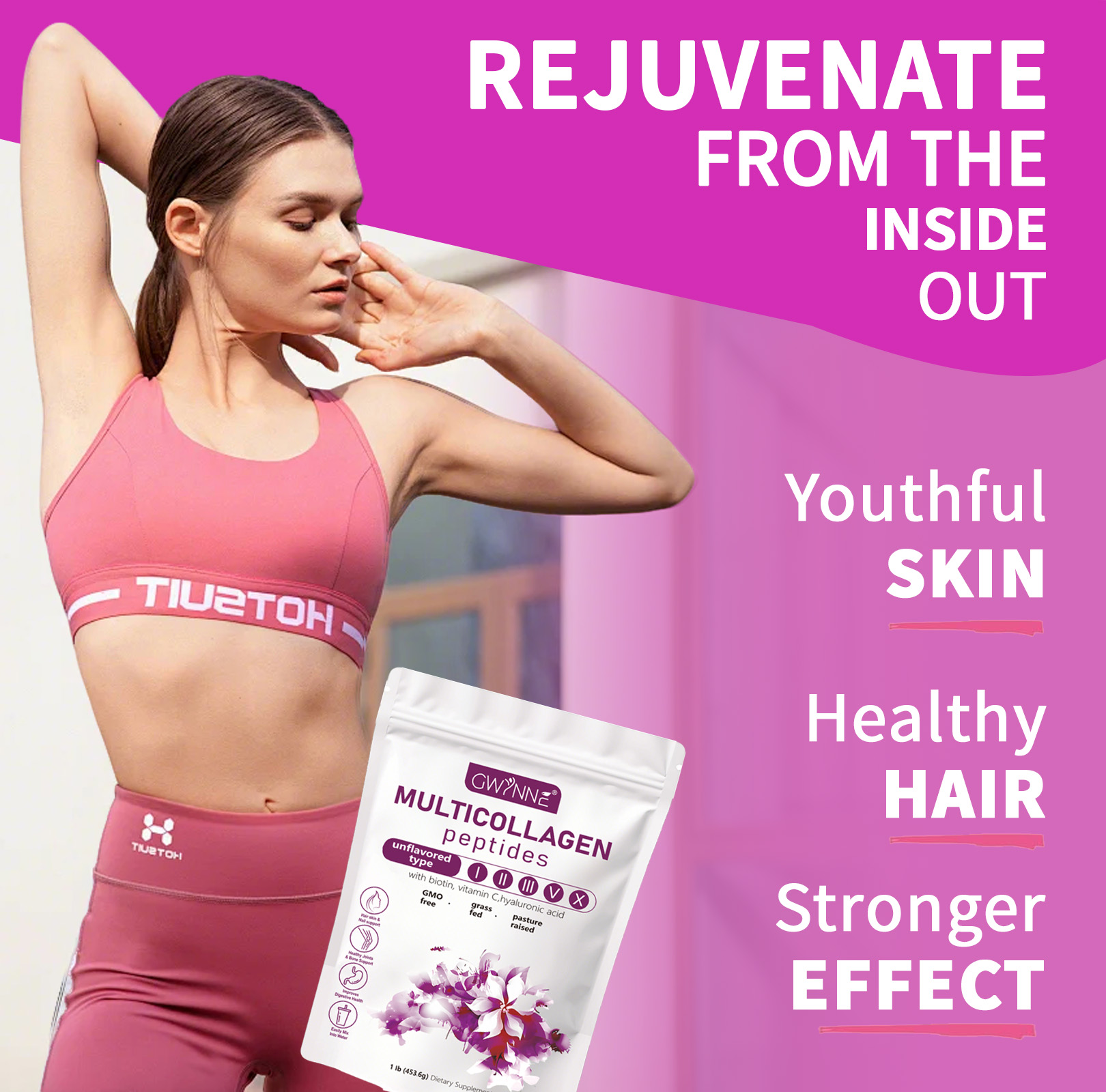 Gwynne Multicollagen Peptides Polvo,con Biotina,453.6g Sin Sabor