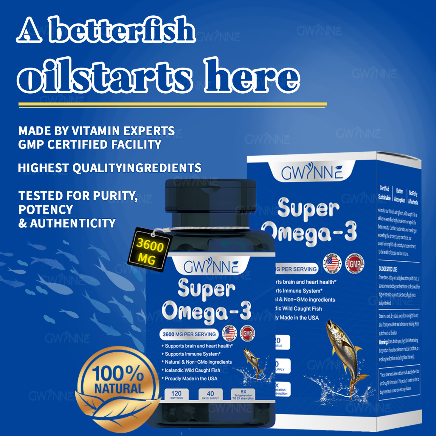 Gwynne Super Omega 3 Premium 3600mg Aceite De Pescado,orégano,pescado Salvaje De Islandia,salud Cerebral,salud Del Corazón,apoyo A La Salud De La Inflamación,apoyo A La Salud Del Colesterol 120Cápsula